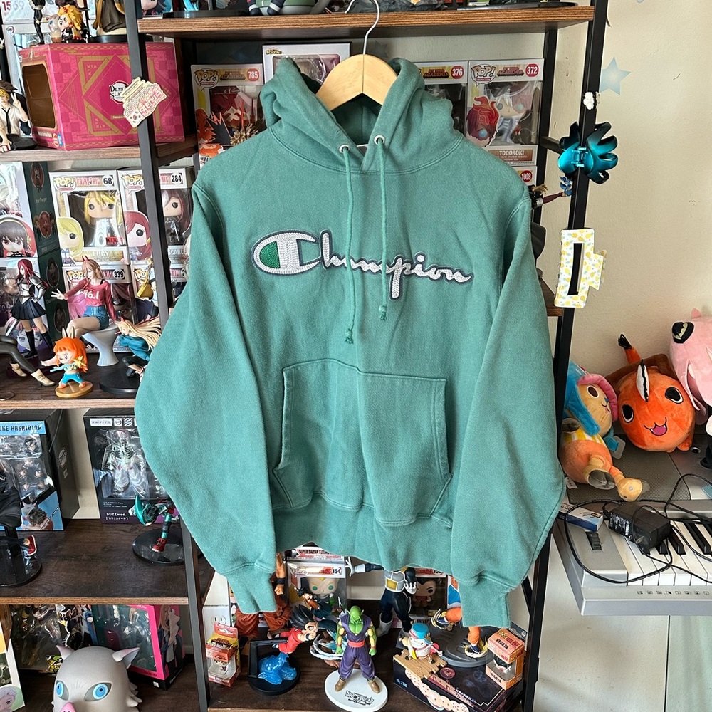 Champion Reverse Weave Hoodie Green Men’s Size Small Embroidered Logo
